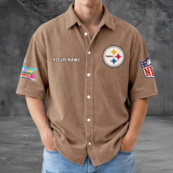 [HOT DEAL] NEW CUSTOMIZED NFL14 PSB PITTSBURGH STEELERS SEERSUCKER BUTTON SHIRT
