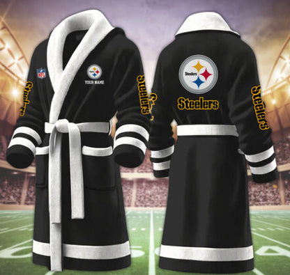 [SPECIAL OFFER] NEW CUSTOMIZED NFL14 PSB PITTSBURGH STEELERS MULTICOLOR FLEECE BATHROBE