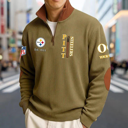[SPECIAL OFFER] NEW CUSTOMIZED NFL14 PSB PITTSBURGH STEELERS MULTICOLOR STRIPED QUATER ZIP SWEATSHIRT