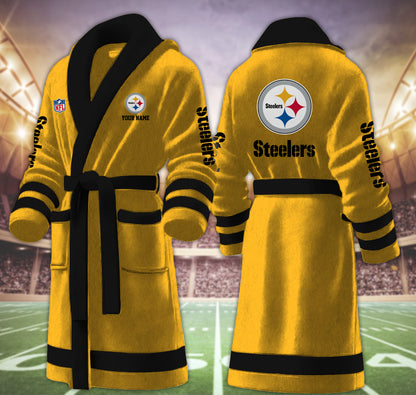 [SPECIAL OFFER] NEW CUSTOMIZED NFL14 PSB PITTSBURGH STEELERS MULTICOLOR FLEECE BATHROBE