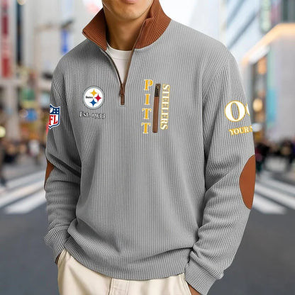 [SPECIAL OFFER] NEW CUSTOMIZED NFL14 PSB PITTSBURGH STEELERS MULTICOLOR STRIPED QUATER ZIP SWEATSHIRT