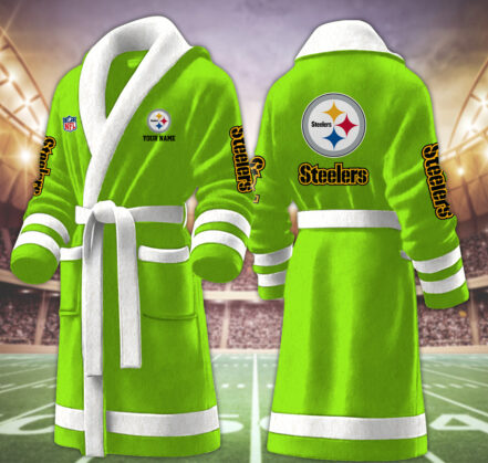 [SPECIAL OFFER] NEW CUSTOMIZED NFL14 PSB PITTSBURGH STEELERS MULTICOLOR FLEECE BATHROBE
