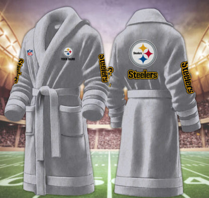 [SPECIAL OFFER] NEW CUSTOMIZED NFL14 PSB PITTSBURGH STEELERS MULTICOLOR FLEECE BATHROBE