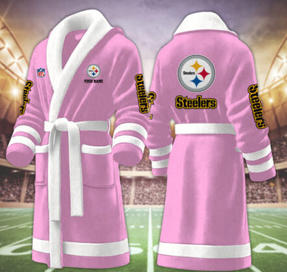 [SPECIAL OFFER] NEW CUSTOMIZED NFL14 PSB PITTSBURGH STEELERS MULTICOLOR FLEECE BATHROBE