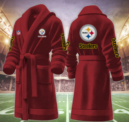 [SPECIAL OFFER] NEW CUSTOMIZED NFL14 PSB PITTSBURGH STEELERS MULTICOLOR FLEECE BATHROBE