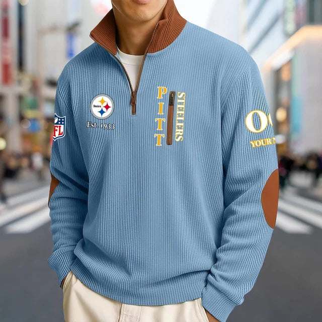 [SPECIAL OFFER] NEW CUSTOMIZED NFL14 PSB PITTSBURGH STEELERS MULTICOLOR STRIPED QUATER ZIP SWEATSHIRT