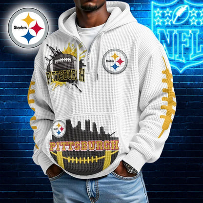 [SPECIAL OFFER] NEW CUSTOMIZED NFL14 PSB PITTSBURGH STEELERS WAFFLE FULL ZIP HOODIE