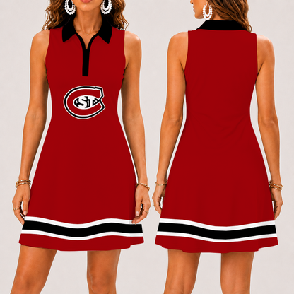 [FAN FAVORITE] NEW CUSTOMIZED NCAA MFF14 SCH ST. CLOUD STATE HUSKIES WOMEN'S ZIP SLEEVELESS POLO DRESS
