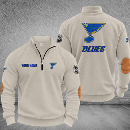 [SUPER SALE] NEW CUSTOMIZED NHL14 SLB ST. LOUIS BLUES MULTICOLOR STRIPED QUATER ZIP SWEATSHIRT