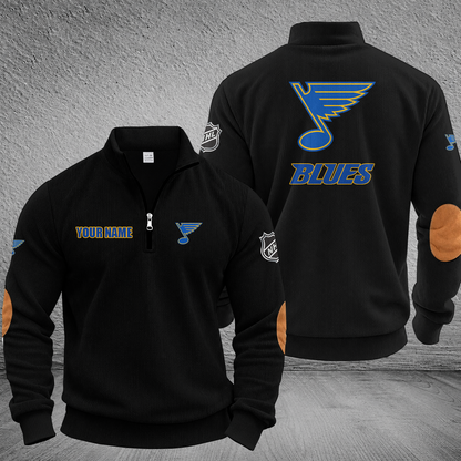 [SUPER SALE] NEW CUSTOMIZED NHL14 SLB ST. LOUIS BLUES MULTICOLOR STRIPED QUATER ZIP SWEATSHIRT