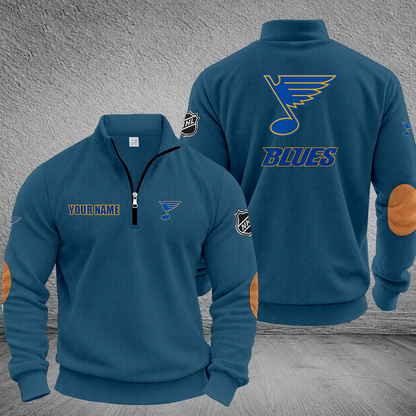 [SUPER SALE] NEW CUSTOMIZED NHL14 SLB ST. LOUIS BLUES MULTICOLOR STRIPED QUATER ZIP SWEATSHIRT