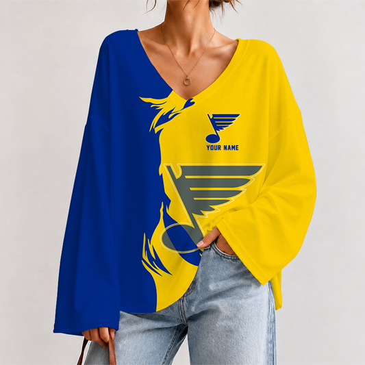 [SUPER SALE] NEW CUSTOMIZED NHL14 SLB ST. LOUIS KHAKIS V-NECK LONG SLEEVED CROP TOP