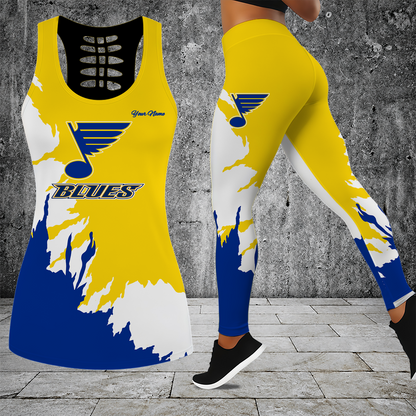 [SUPER SALE] NEW CUSTOMIZED NHL14 SLB ST. LOUIS BLUES HOLLOW TANK TOP & LEGGINGS SET