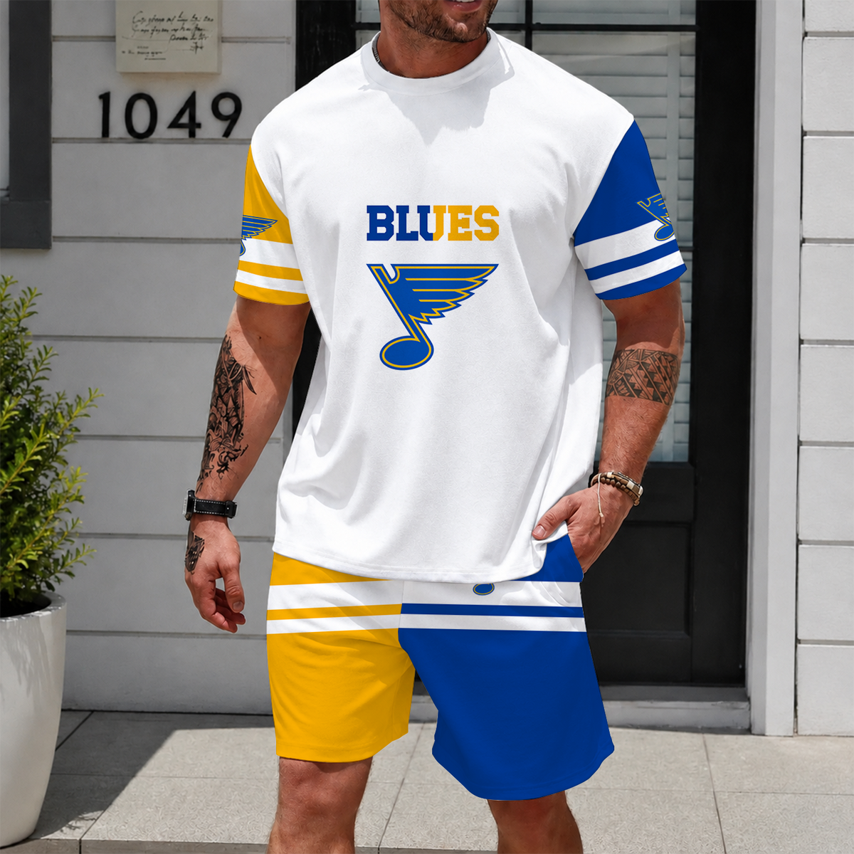 [SUPER SALE] NEW CUSTOMIZED NHL14 SLB ST. LOUIS BLUES UNISEX T-SHIRT & SHORTS SET