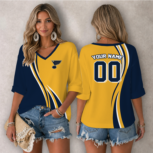 [SUPER SALE] NEW CUSTOMIZED NHL14 SLB ST. LOUIS BLUES WOMEN'S HEART V-NECK LONG SLEEVE SHIRT