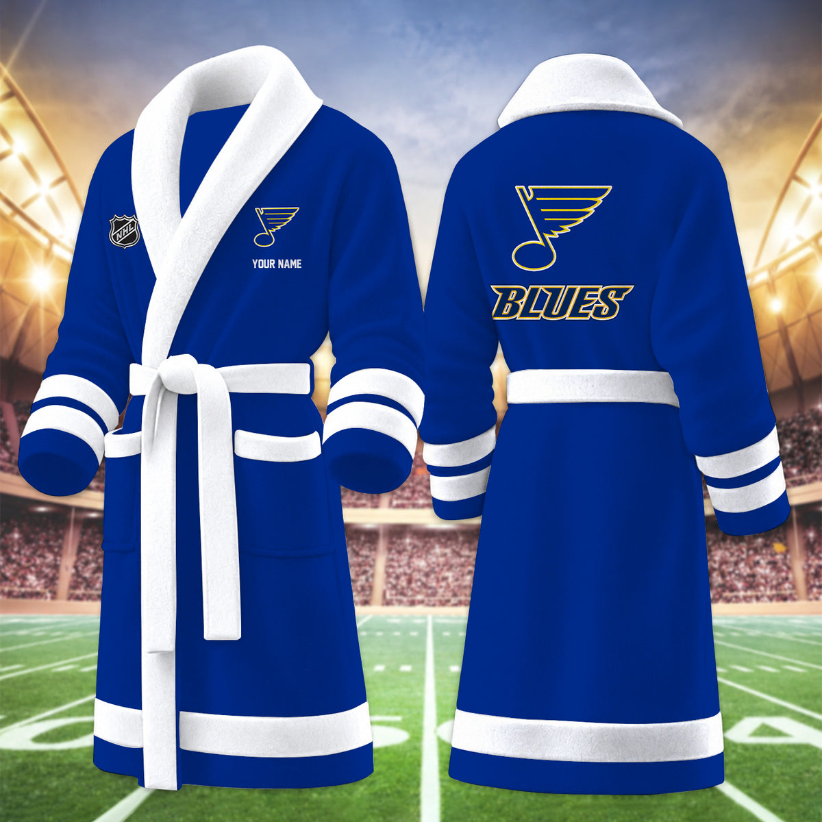 [SUPER SALE] NEW CUSTOMIZED NHL14 SLB ST. LOUIS BLUES MULTICOLOR FLEECE BATHROBE