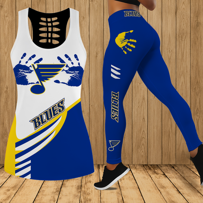 [SUPER SALE] NEW CUSTOMIZED NHL14 SLB ST. LOUIS BLUES HOLLOW TANK TOP & LEGGINGS SET
