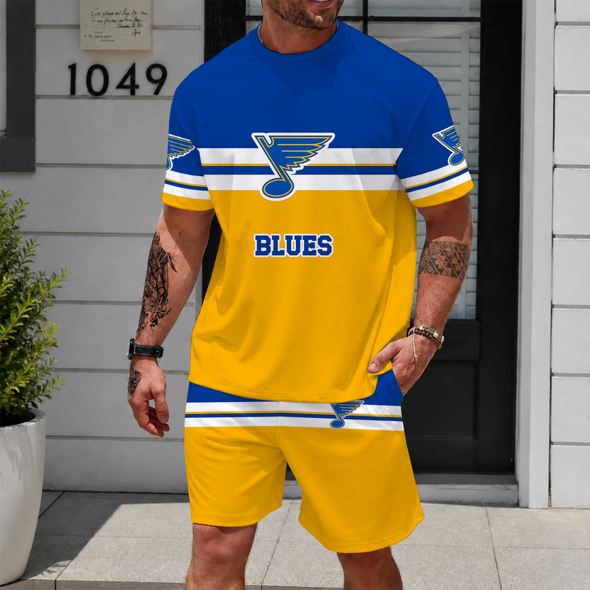 [SUPER SALE] NEW CUSTOMIZED NHL14 SLB ST. LOUIS BLUES UNISEX T-SHIRT & SHORTS SET
