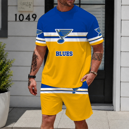 [SUPER SALE] NEW CUSTOMIZED NHL14 SLB ST. LOUIS BLUES UNISEX T-SHIRT & SHORTS SET