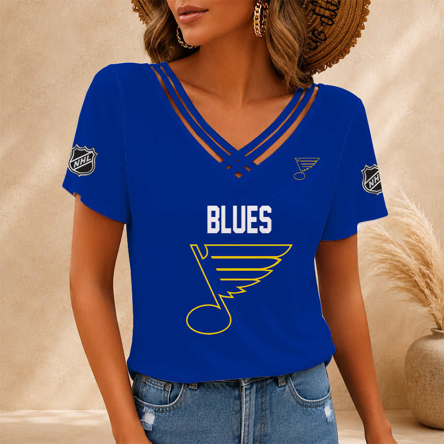 [SUPER SALE] NEW CUSTOMIZED NHL14 SLB ST. LOUIS BLUES V-NECK SHIRT