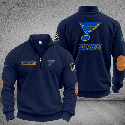 [SUPER SALE] NEW CUSTOMIZED NHL14 SLB ST. LOUIS BLUES MULTICOLOR STRIPED QUATER ZIP SWEATSHIRT