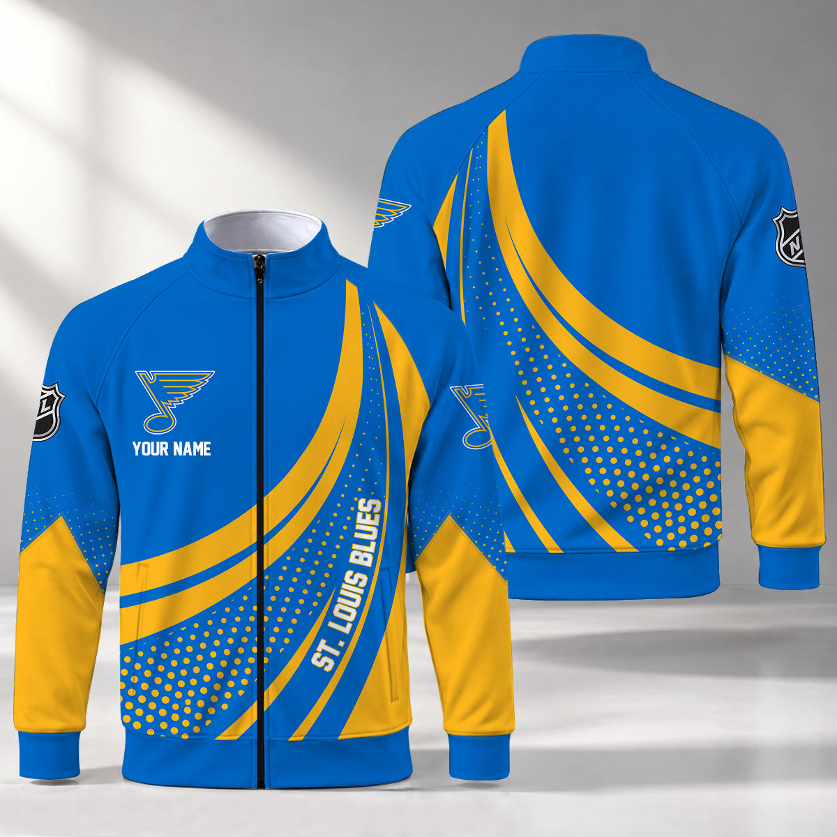 [SUPER SALE] NEW CUSTOMIZED NHL14 SLB ST. LOUIS BLUES STAND COLLAR JACKET