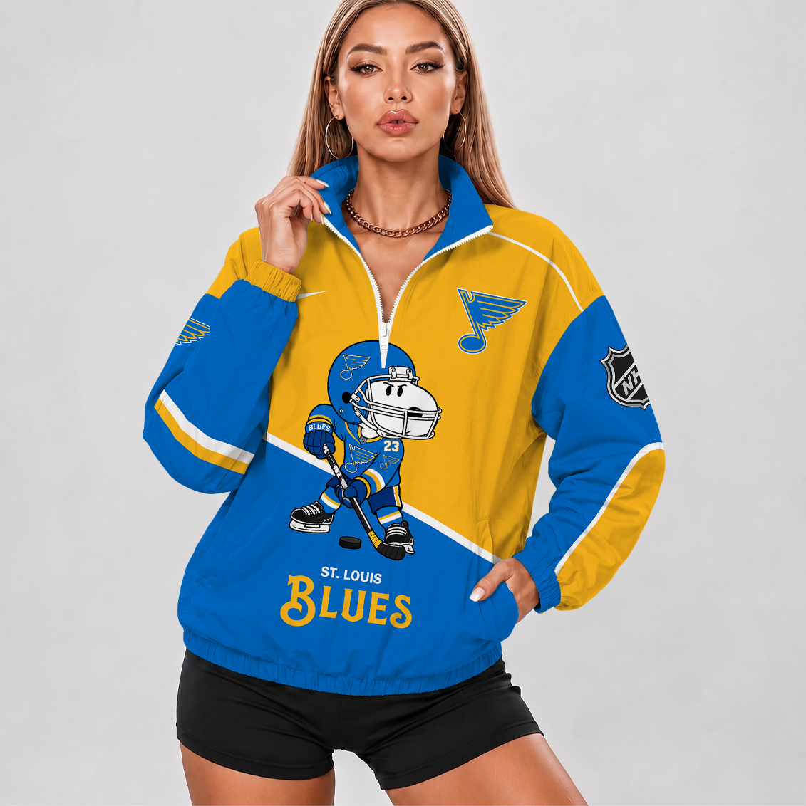 [SUPER SALE] NEW CUSTOMIZED NHL14 SLB ST. LOUIS BLUES V-NECK ZIPPER SWEATSHIRT JACKET