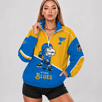 [SUPER SALE] NEW CUSTOMIZED NHL14 SLB ST. LOUIS BLUES V-NECK ZIPPER SWEATSHIRT JACKET