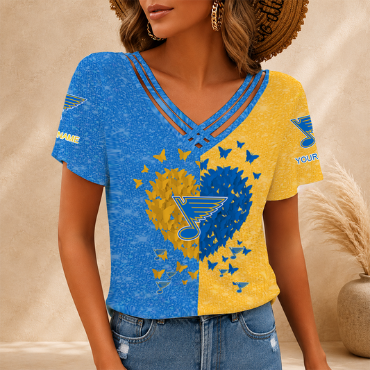 [SUPER SALE] NEW CUSTOMIZED NHL14 SLB ST. LOUIS BLUES V-NECK SHIRT