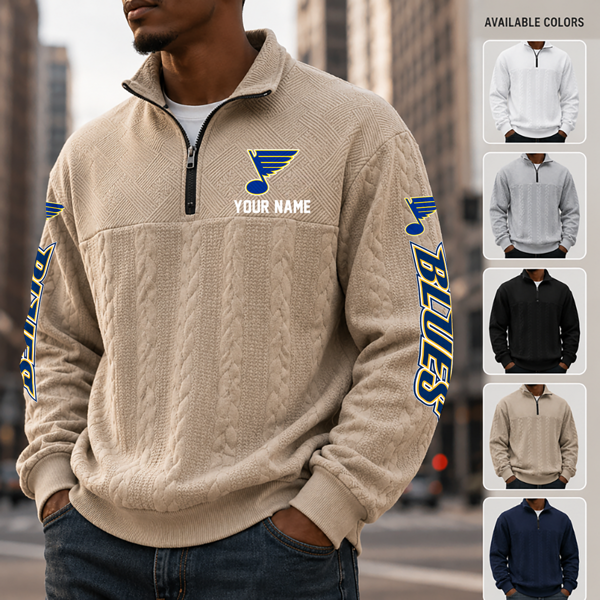 [SUPER SALE] NEW CUSTOMIZED NHL14 SLB ST. LOUIS BLUES MULTICOLOR QUARTER-ZIP SWEATSHIRT