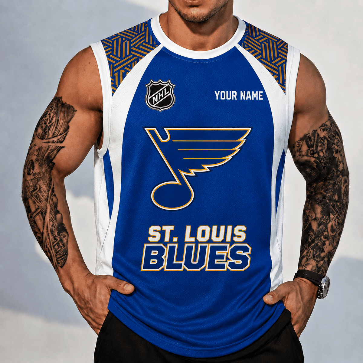 [SUPER SALE] NEW CUSTOMIZED NHL14 SLB ST. LOUIS BLUES TANK TOP & GYM SHIRT