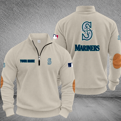 [FLASH SALE] NEW CUSTOMIZED MLB14 SMS SEATTLE MARINERS MULTICOLOR STRIPED QUATER ZIP SWEATSHIRT