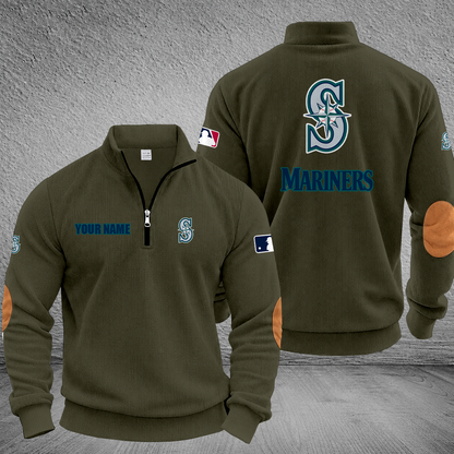 [FLASH SALE] NEW CUSTOMIZED MLB14 SMS SEATTLE MARINERS MULTICOLOR STRIPED QUATER ZIP SWEATSHIRT