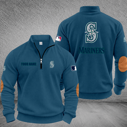 [FLASH SALE] NEW CUSTOMIZED MLB14 SMS SEATTLE MARINERS MULTICOLOR STRIPED QUATER ZIP SWEATSHIRT