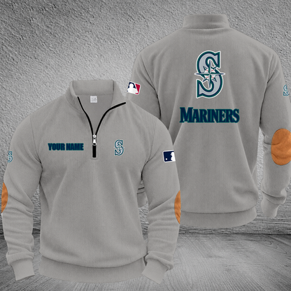 [FLASH SALE] NEW CUSTOMIZED MLB14 SMS SEATTLE MARINERS MULTICOLOR STRIPED QUATER ZIP SWEATSHIRT