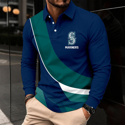 [FLASH SALE] NEW CUSTOMIZED MLB14 SMS SEATTLE MARINERS MEN'S LONG SLEEVE POLO