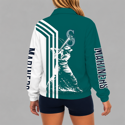 LIMITED EDITION - NEW CUSTOMIZED MLB14 SMS SEATTLE MARINERS V-NECK ZIPPER SWEATSHIRT JACKET