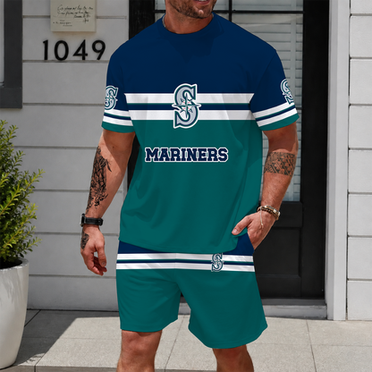 [FLASH SALE] NEW CUSTOMIZED MLB14 SMS SEATTLE MARINERS UNISEX T-SHIRT & SHORTS SET