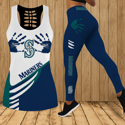 [FLASH SALE] NEW CUSTOMIZED MLB14 SMS SEATTLE MARINERS HOLLOW TANK TOP & LEGGINGS SET
