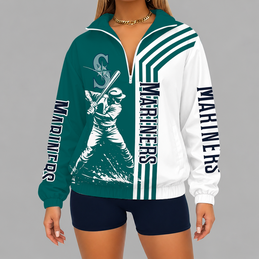 [FLASH SALE] NEW CUSTOMIZED MLB14 SMS SEATTLE MARINERS V-NECK ZIPPER SWEATSHIRT JACKET