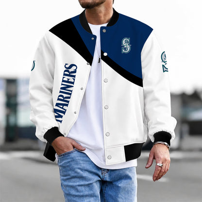 [FLASH SALE] NEW CUSTOMIZED MLB14 SMS SEATTLE MARINERS SATIN VARSITY & BASEBALL JACKET