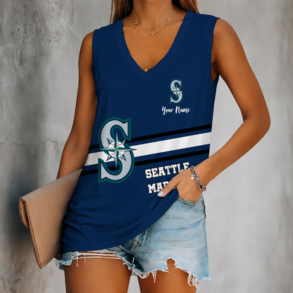 [FLASH SALE] NEW CUSTOMIZED MLB14 SMS SEATTLE MARINERS WOMEN'S V-NECK TANK TOP