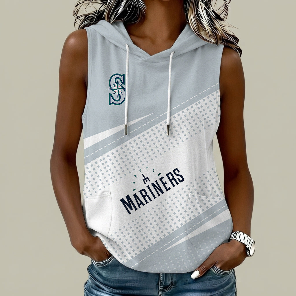 [FLASH SALE] NEW CUSTOMIZED MLB14 SMS SEATTLE MARINERS WOMEN'S SLEEVELESS HOODED POCKET TANK TOP