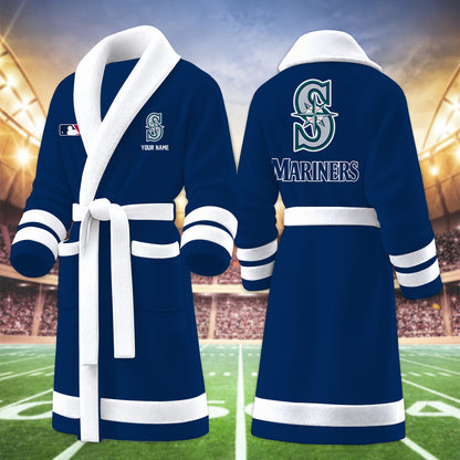 [FLASH SALE] NEW CUSTOMIZED MLB14 SMS SEATTLE MARINERS MULTICOLOR FLEECE BATHROBE
