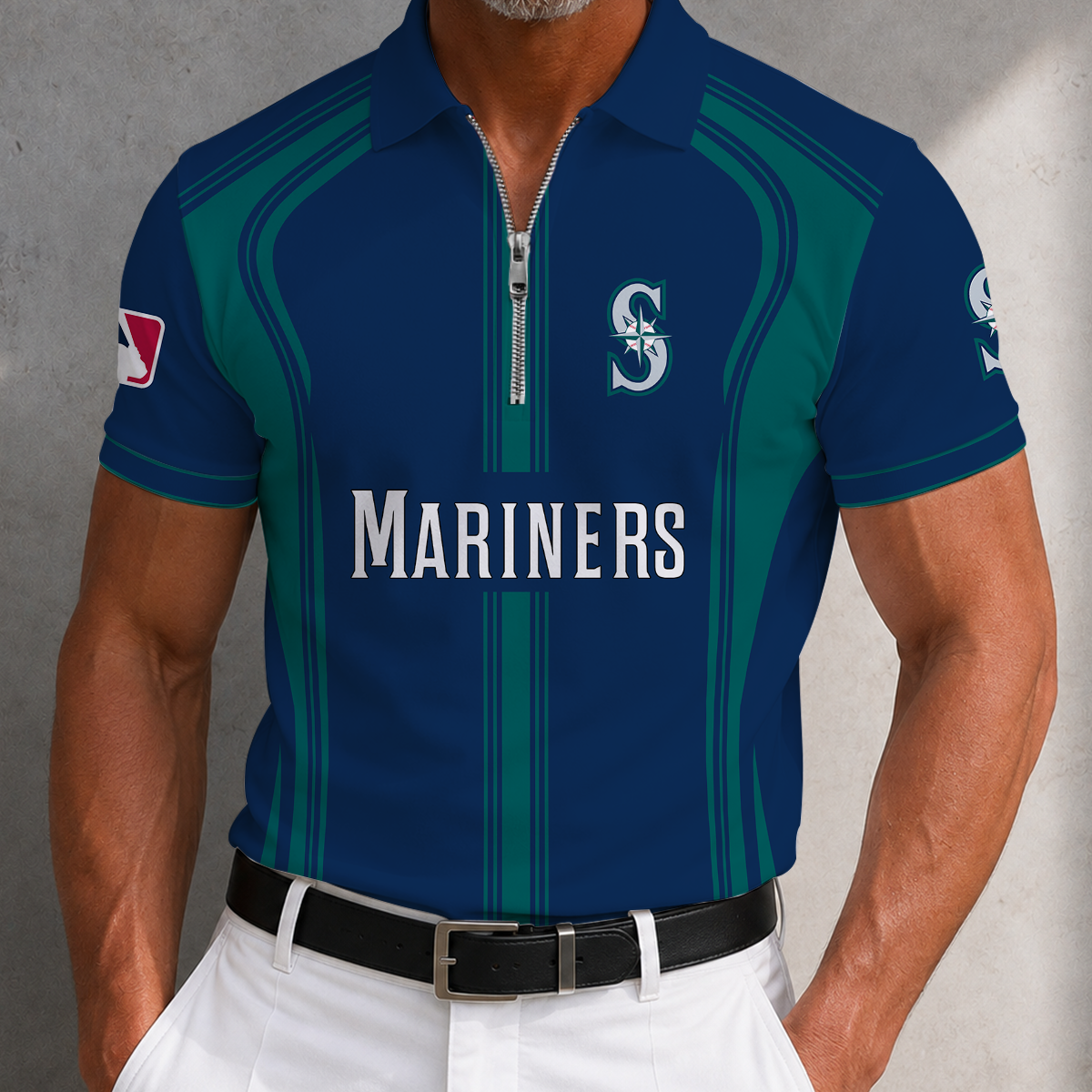 [FLASH SALE] NEW CUSTOMIZED MLB14 SMS SEATTLE MARINERS ZIP POLO SHIRT