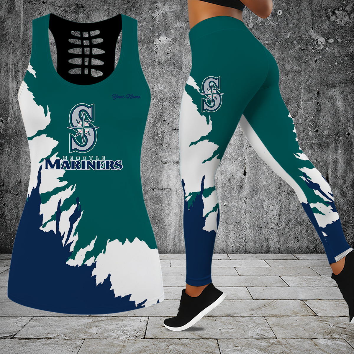 [FLASH SALE] NEW CUSTOMIZED MLB14 SMS SEATTLE MARINERS HOLLOW TANK TOP & LEGGINGS SET