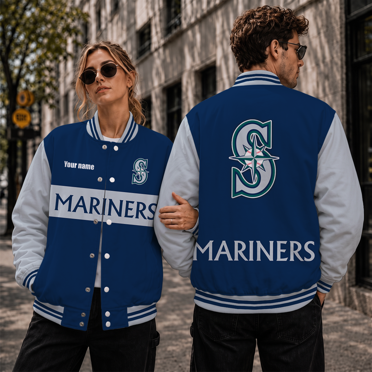 [FLASH SALE] NEW CUSTOMIZED MLB14 SMS SEATTLE MARINERS SATIN VARSITY & BASEBALL JACKET