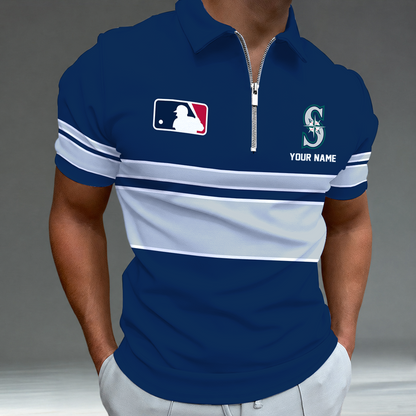 LIMITED EDITION - NEW CUSTOMIZED MLB14 SMS SEATTLE MARINERS ZIP POLO SHIRT