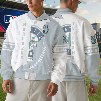 [FLASH SALE] NEW CUSTOMIZED MLB14 SMS SEATTLE MARINERS SATIN VARSITY & BASEBALL JACKET