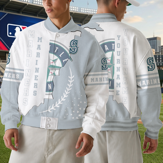 [FLASH SALE] NEW CUSTOMIZED MLB14 SMS SEATTLE MARINERS SATIN VARSITY & BASEBALL JACKET